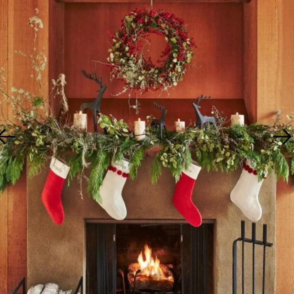 West elm Beaded Felt Stocking, Red with White